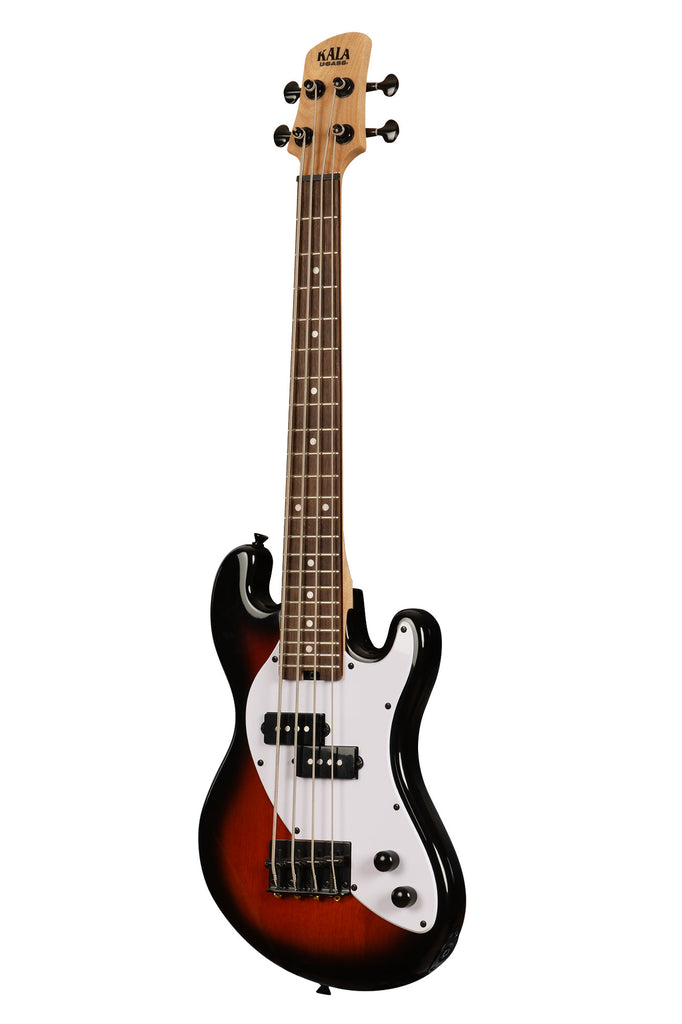A Solid Body 4-String Sunburst Fretted U•BASS® shown at a left angle