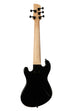 A Solid Body 5-String Jet Black Fretless U•BASS® shown at a back angle