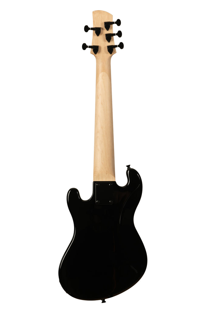 A Solid Body 5-String Jet Black Fretted U•BASS® shown at a back angle