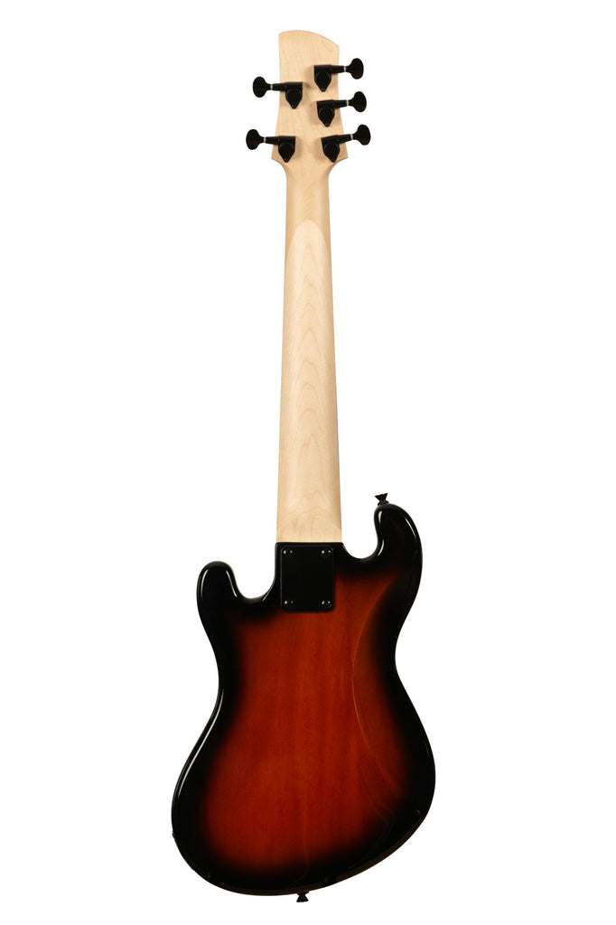 A Solid Body 5-String Sunburst Fretless U•BASS® shown at a back angle