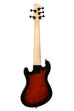 A Solid Body 5-String Sunburst Fretless U•BASS® shown at a back angle