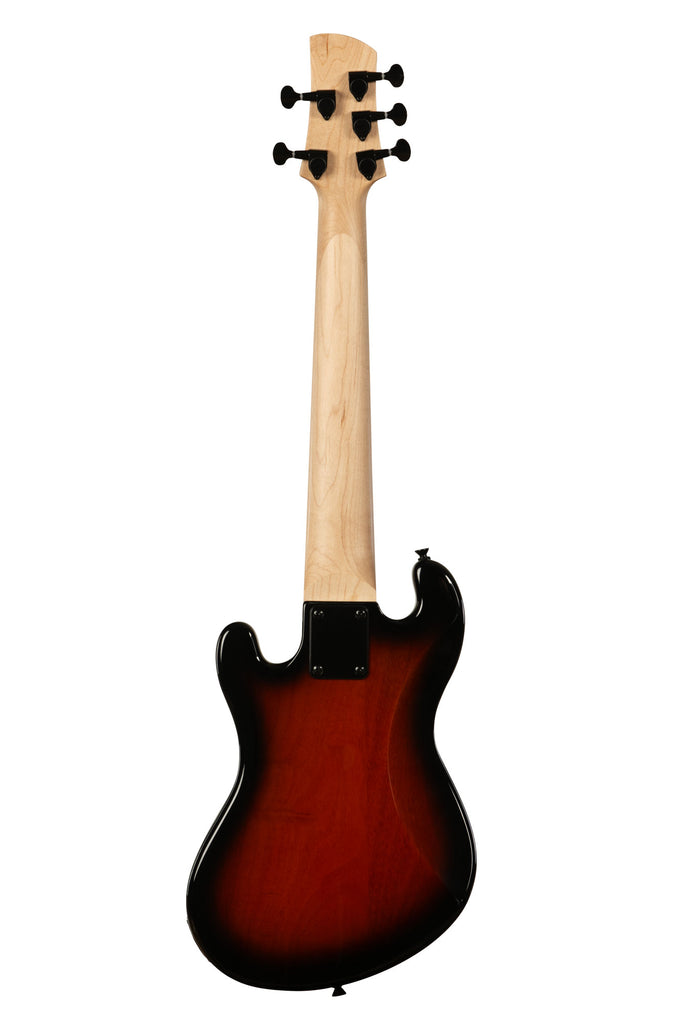 A Solid Body 5-String Sunburst Fretted U•BASS® shown at a back angle