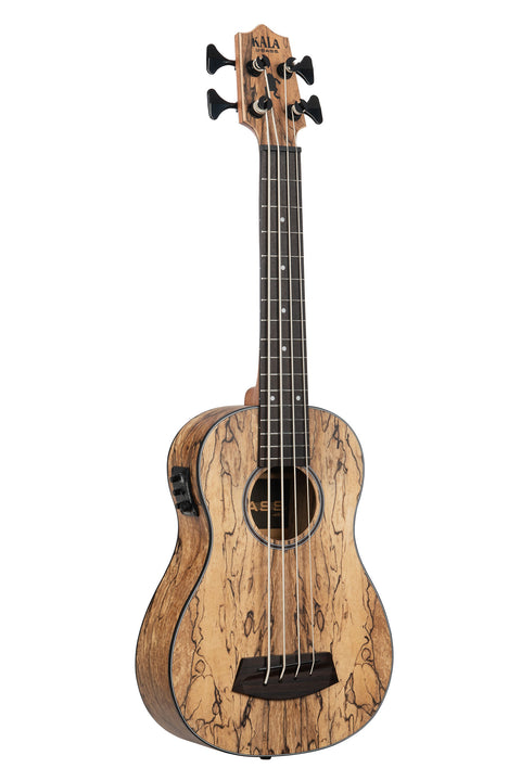 A Spalted Mango Acoustic-Electric Fretted U•BASS® shown at a right angle
