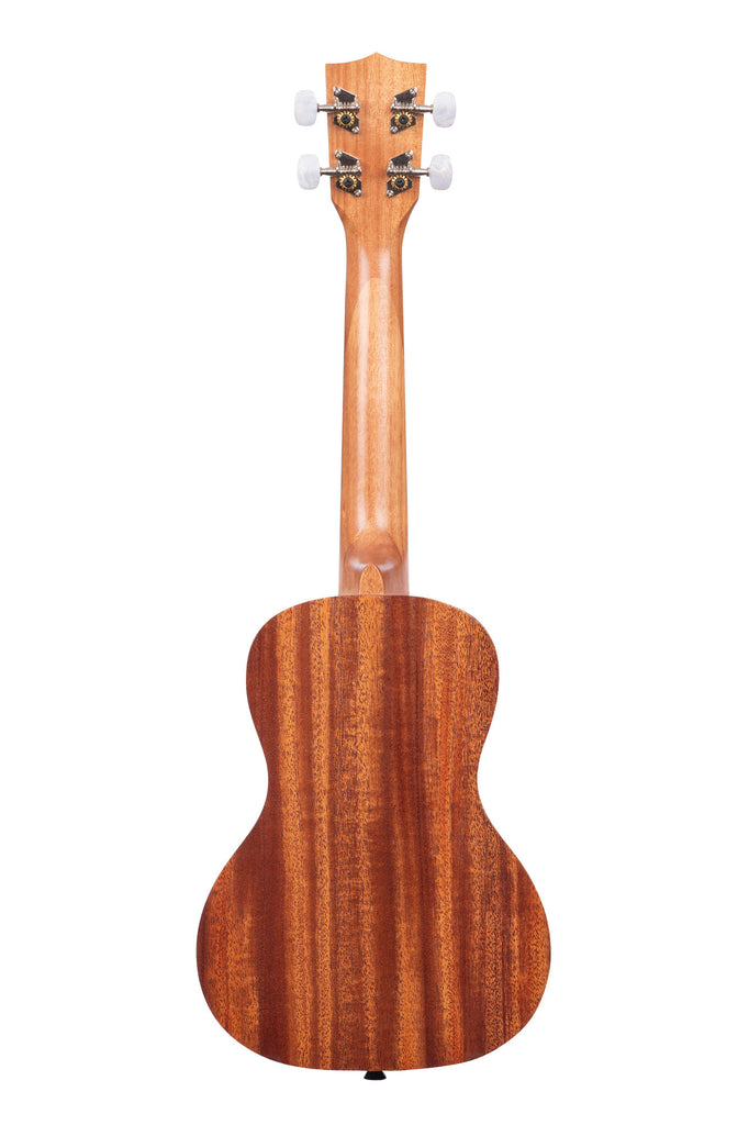 A KA-15C Satin Mahogany Concert Ukulele shown at a back angle