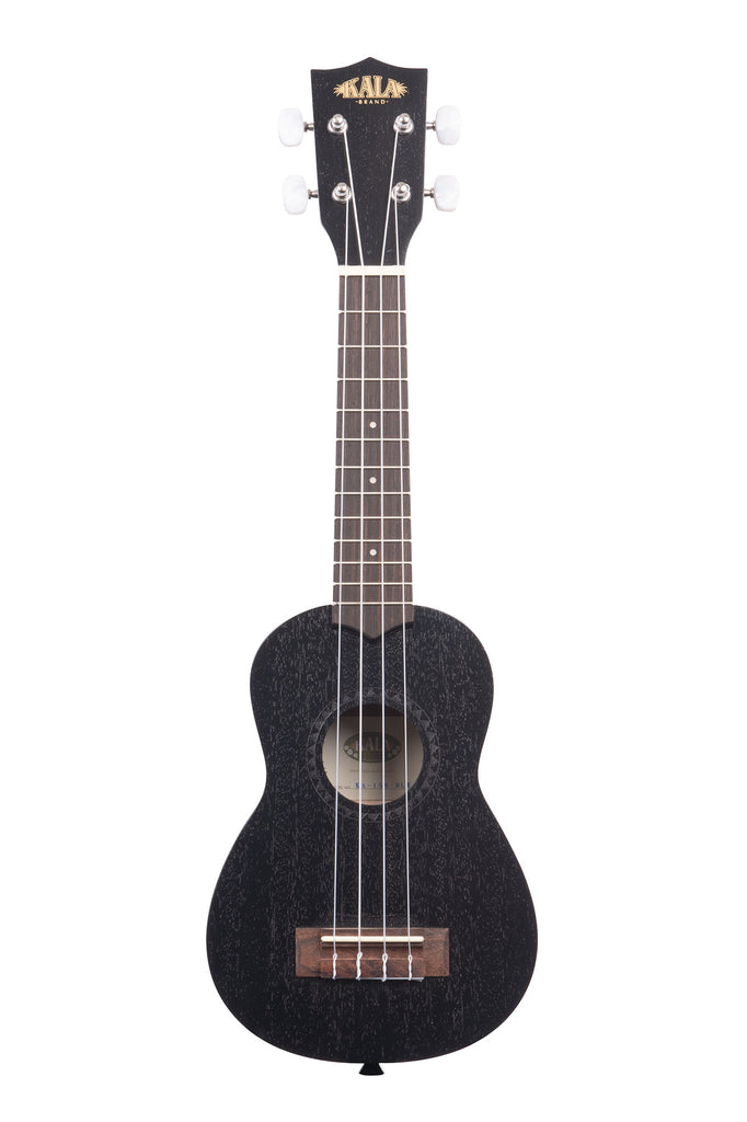A Black Satin Mahogany Soprano Ukulele shown at a front angle