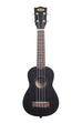 A Black Satin Mahogany Soprano Ukulele shown at a front angle