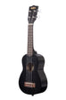 A Black Satin Mahogany Soprano Ukulele shown at a left angle