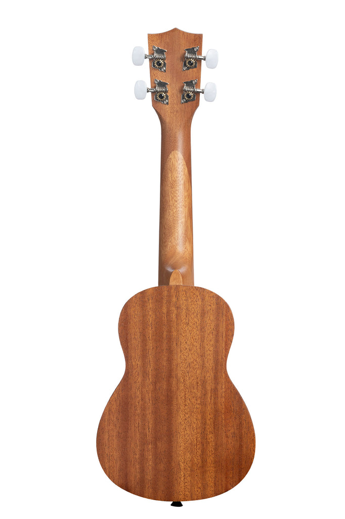 A Satin Spruce Top Mahogany Soprano Ukulele shown at a back angle