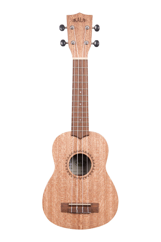 A KA-20S Burled Meranti Soprano Ukulele shown at a front angle
