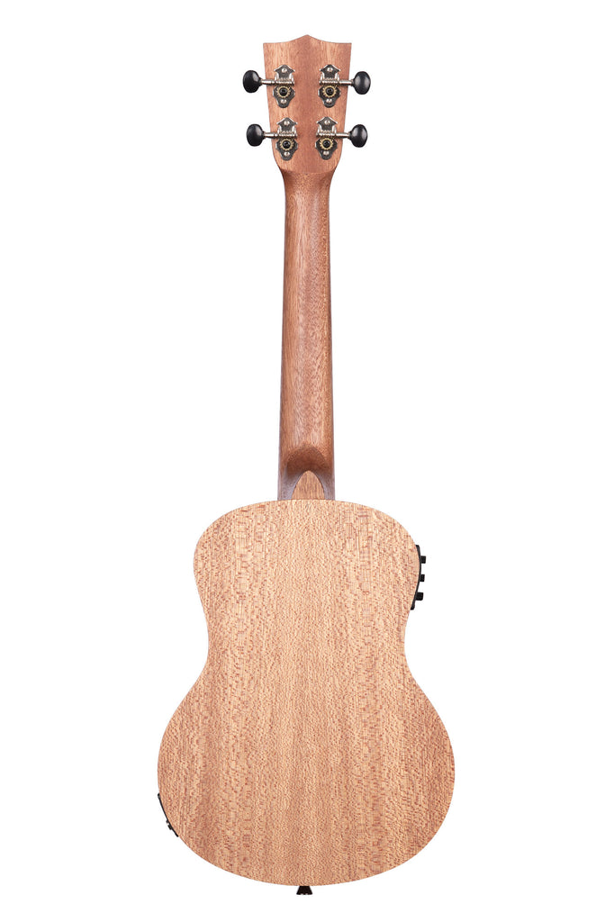 A Burled Meranti Tenor Ukulele w/ EQ shown at a back angle