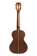 A All Solid Cedar Top Pau Ferro Tenor Ukulele shown at a back angle