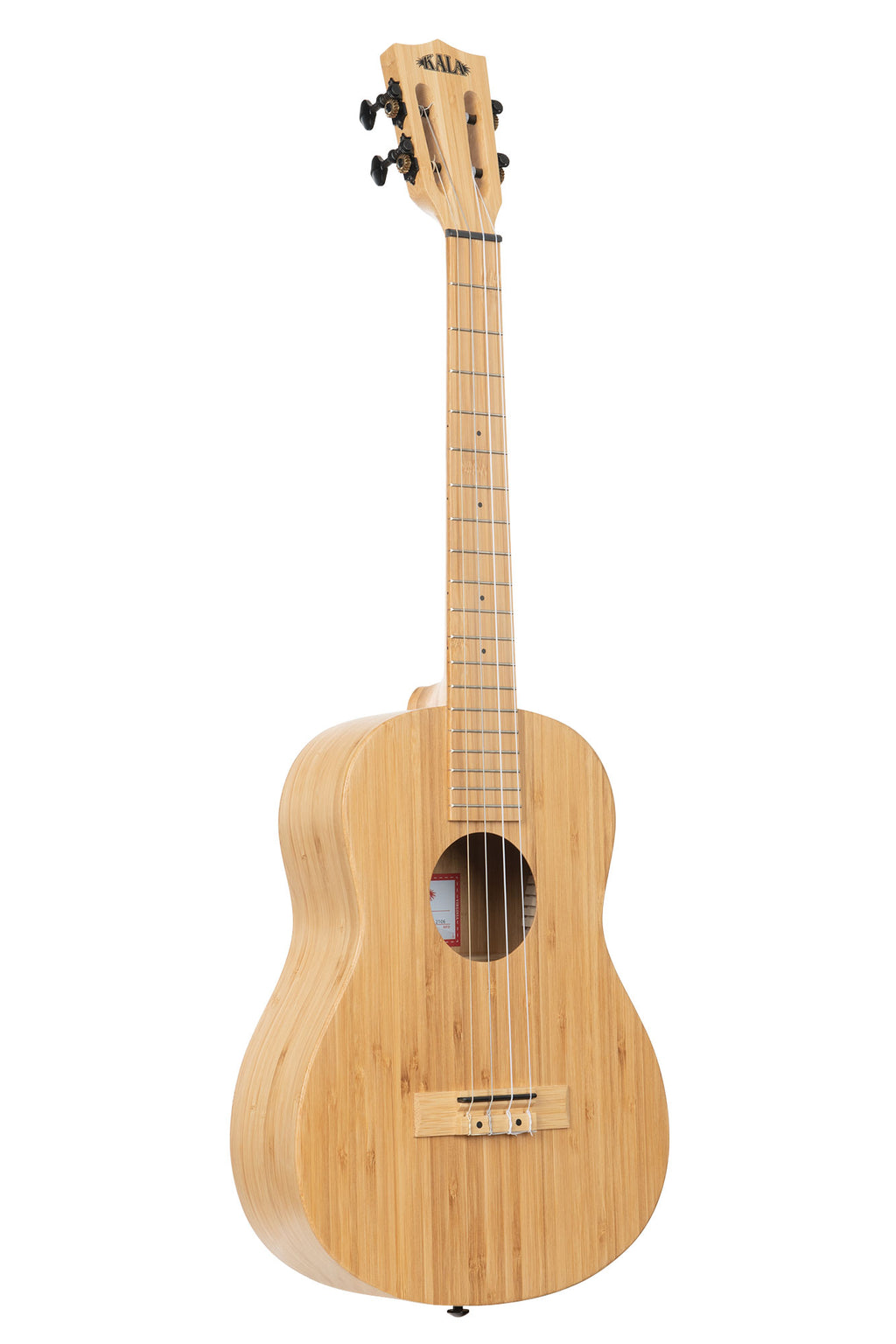 A Bamboo Baritone Ukulele shown at a right angle