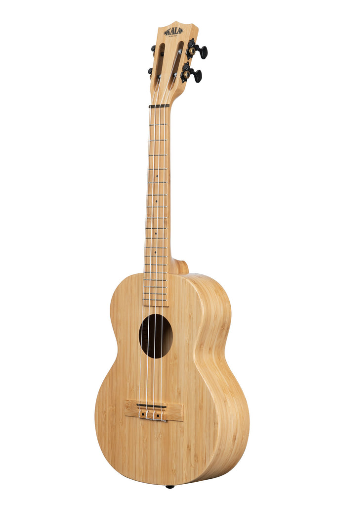 A Bamboo Tenor Ukulele shown at a left angle