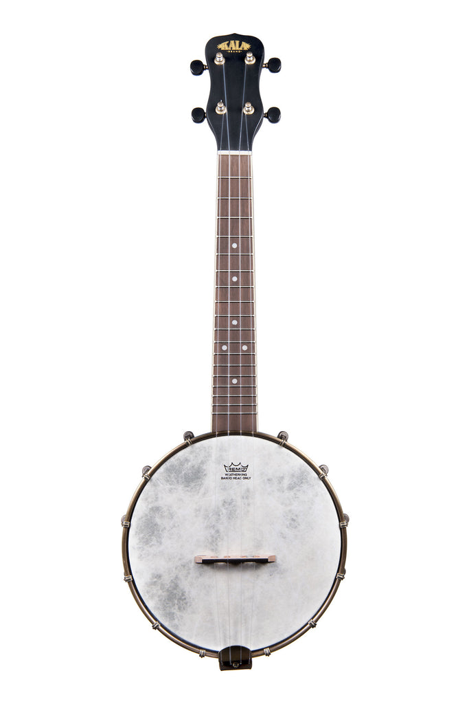 A Black Maple Banjo Concert Ukulele with Bag shown at a front angle