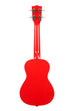 A Candy Apple Red Concert Ukulele shown at a back angle