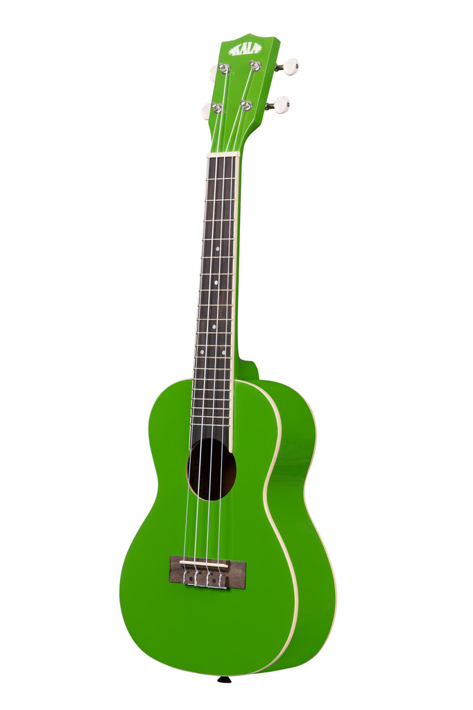 A Key Lime Concert Ukulele shown at a left angle
