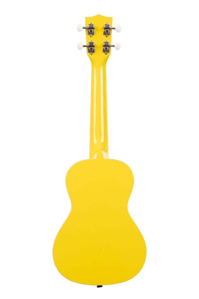 A Lemon Drop Concert Ukulele shown at a back angle