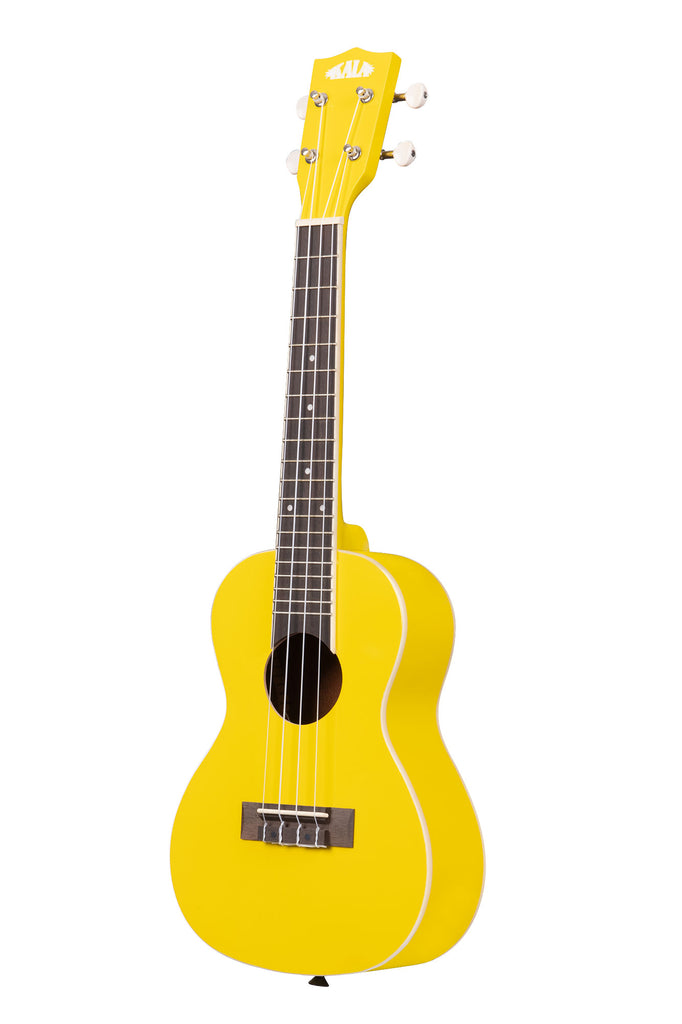 A Lemon Drop Concert Ukulele shown at a left angle