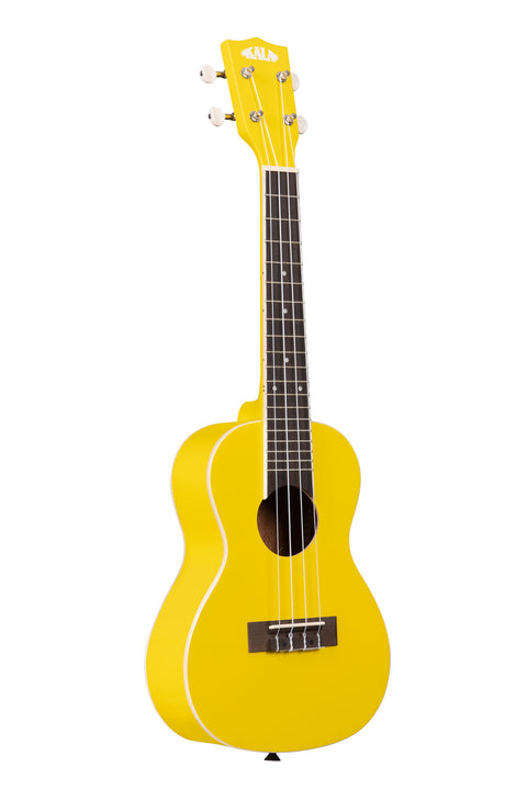 A Lemon Drop Concert Ukulele shown at a right angle