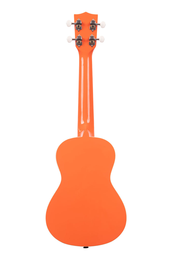 A So Orange Concert Ukulele shown at a back angle