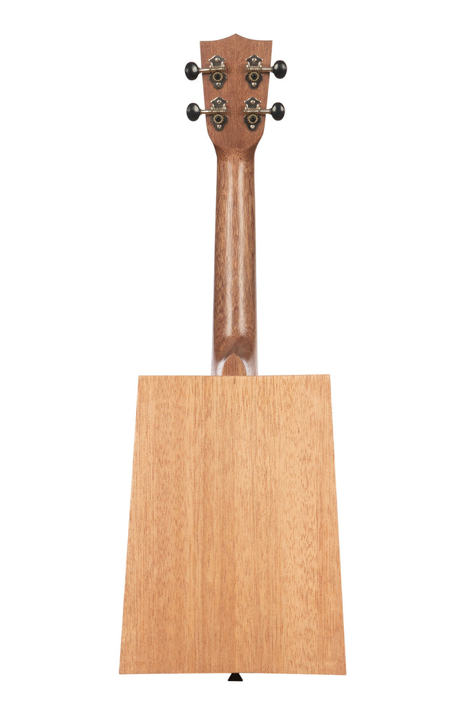 A Art Deco Cigar Box Concert Ukulele shown at a back angle