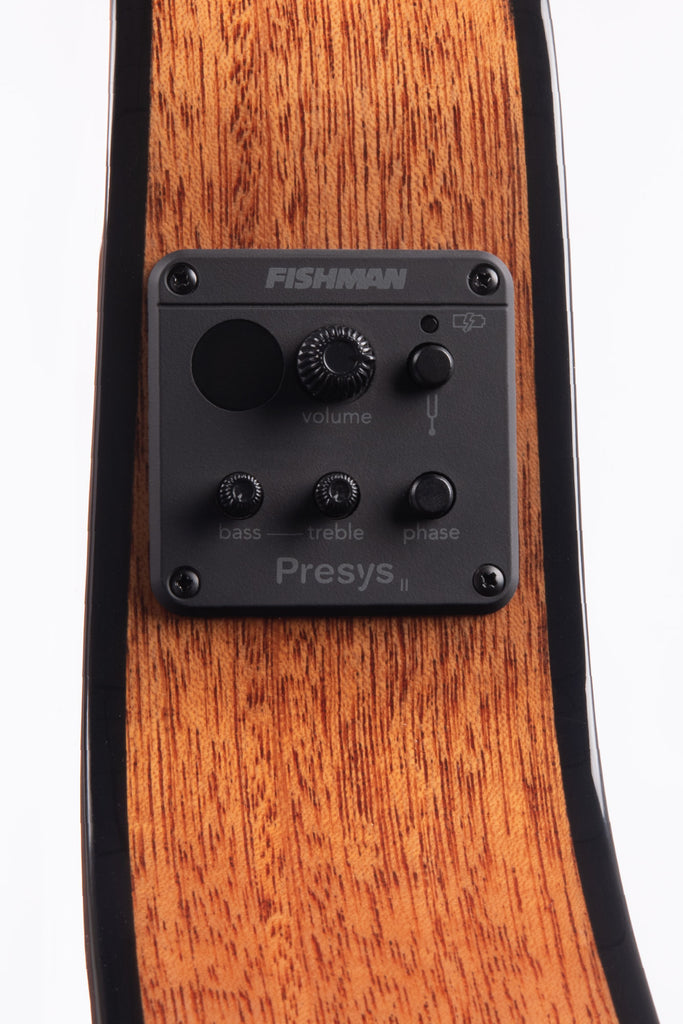 A closeup photo of Solid Mahogany Thinline Nylon Guitar