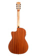 A Solid Mahogany Thinline Nylon Guitar shown at a back angle