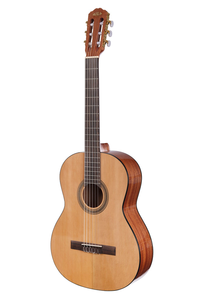 A Cedar Top Mahogany Nylon String Classical Guitar shown at a left angle
