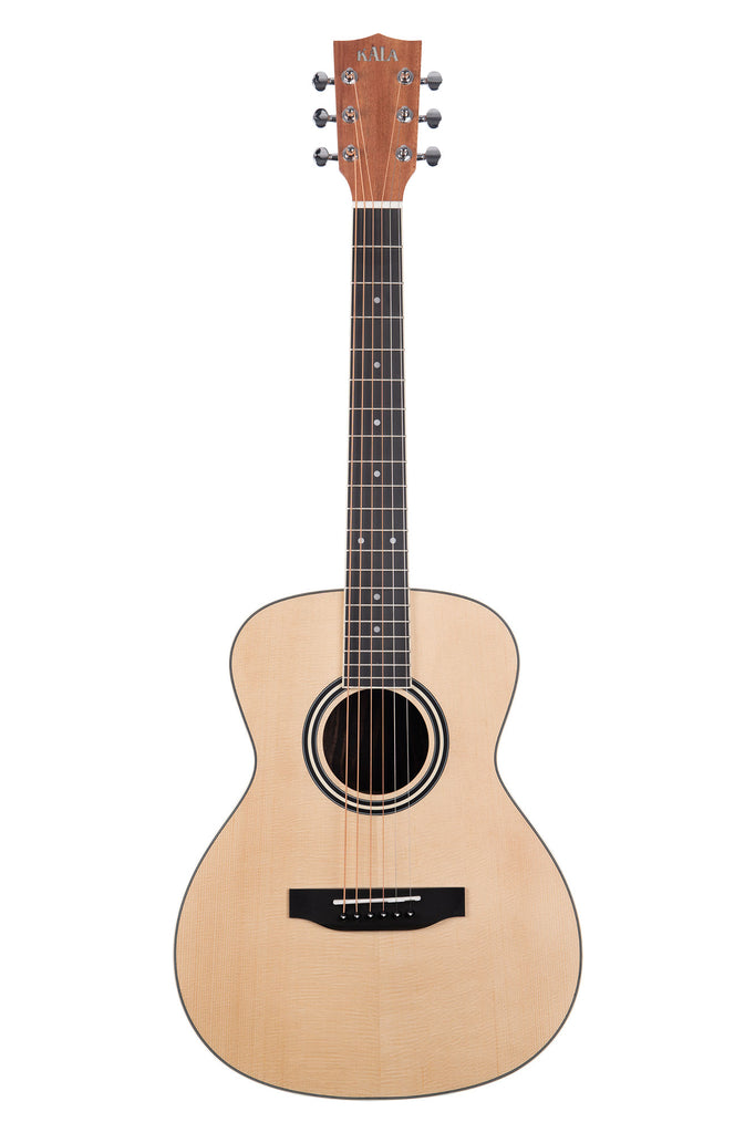 A Solid Spruce Top Ebony Orchestra Mini Guitar shown at a front angle