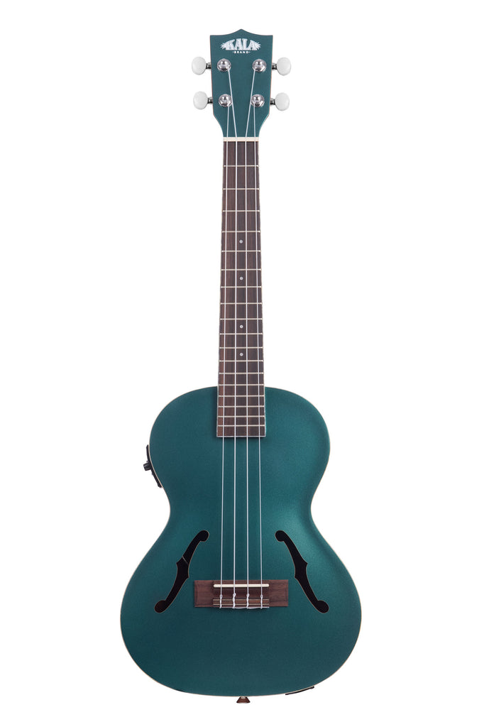 A Brooklyn Green Archtop Tenor Ukulele w/ EQ shown at a front angle