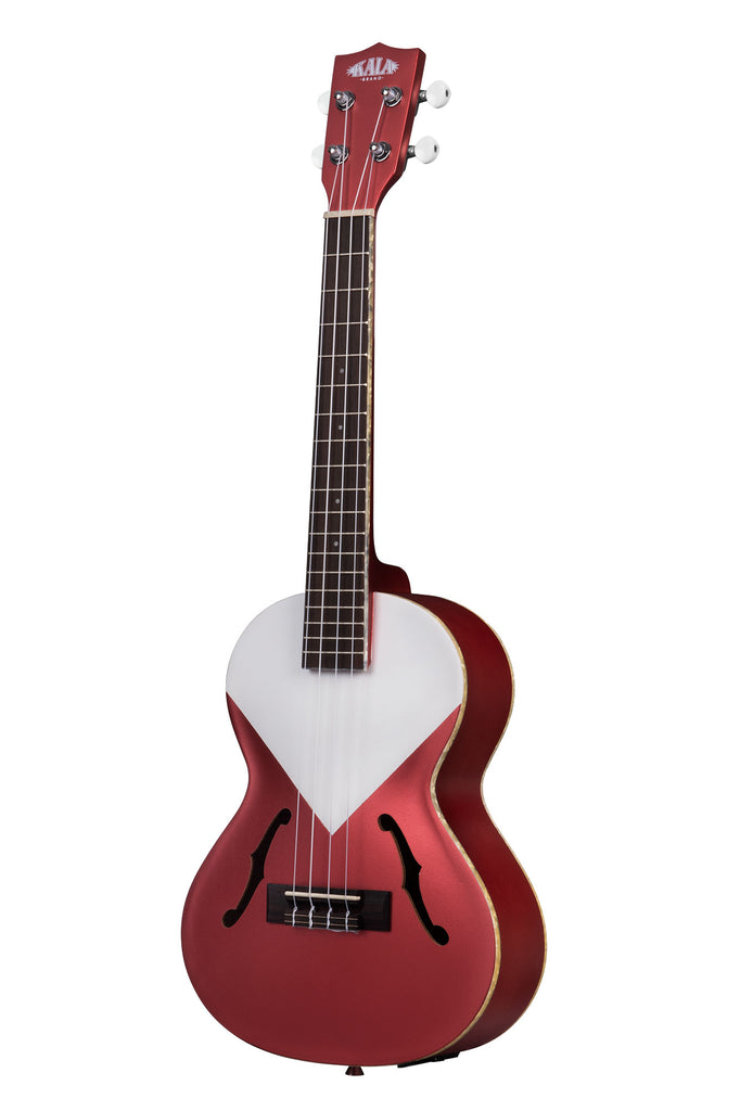A Chicago Red Archtop Tenor Ukulele w/ EQ shown at a left angle