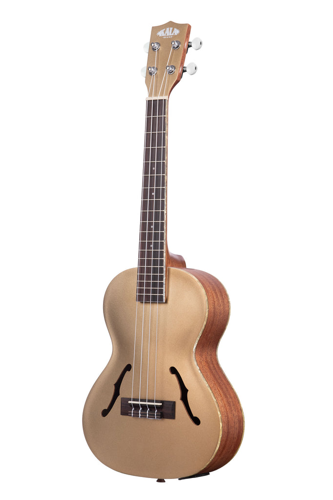 A Kalamazoo Gold Archtop Tenor Ukulele w/ EQ shown at a left angle