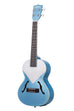 A Lake Shore Blue Archtop Tenor Ukulele w/ EQ shown at a left angle