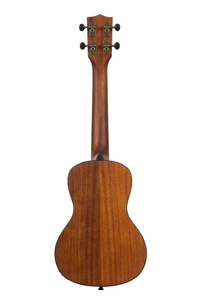 A Satin Hawaiian Koa Concert Ukulele shown at a back angle