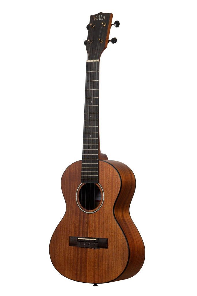 A Satin Hawaiian Koa Tenor Ukulele shown at a left angle