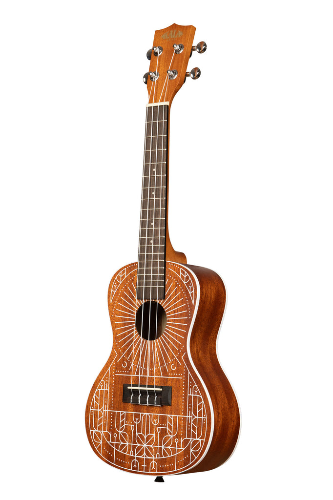 A Mandy Harvey Signature Concert Ukulele shown at a left angle