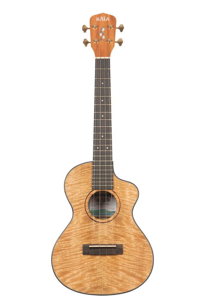 A All Solid Curly Mango Metropolitan™ Tenor Cutaway Ukulele shown at a front angle