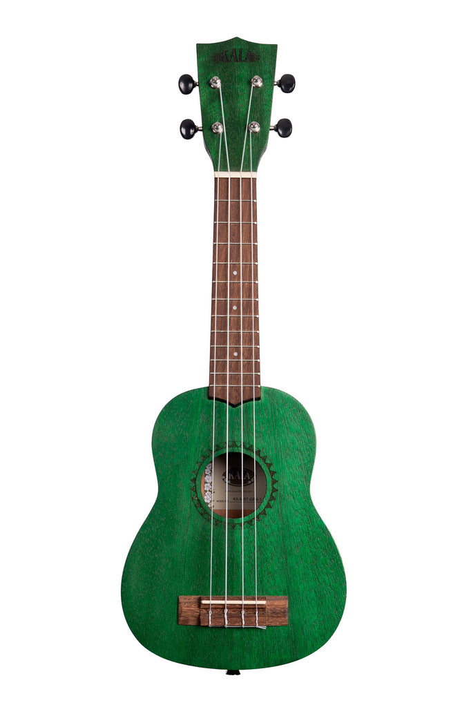A Fern Green Watercolor Meranti Soprano Ukulele shown at a front angle