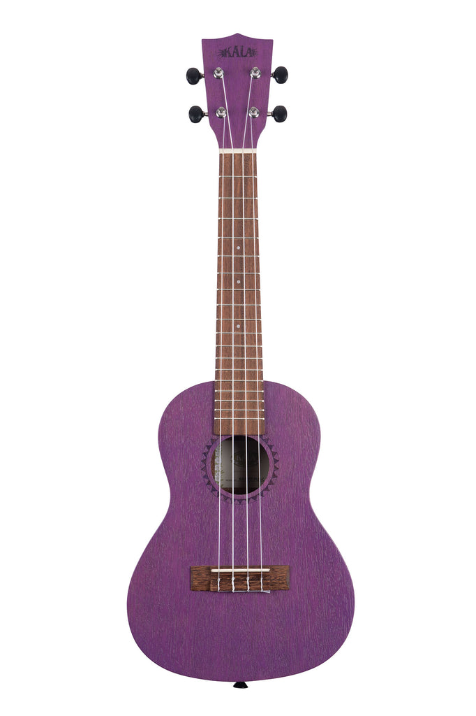 A Royal Purple Watercolor Meranti Concert Ukulele shown at a front angle