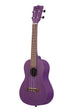 A Royal Purple Watercolor Meranti Concert Ukulele shown at a left angle