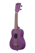 A Royal Purple Watercolor Meranti Soprano Ukulele shown at a left angle