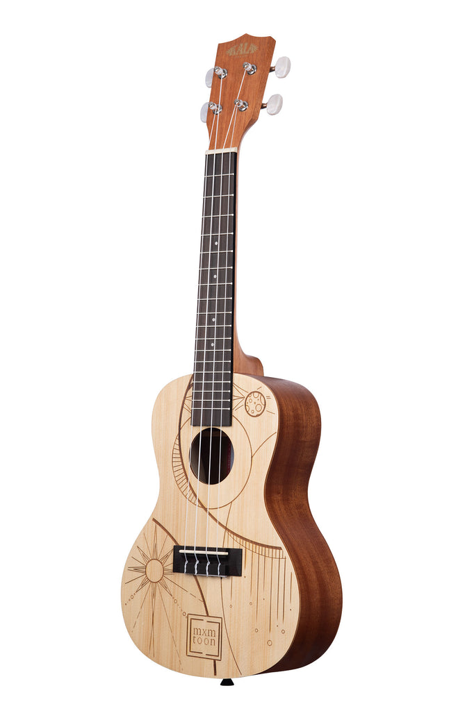 A mxmtoon Signature Concert Ukulele shown at a left angle