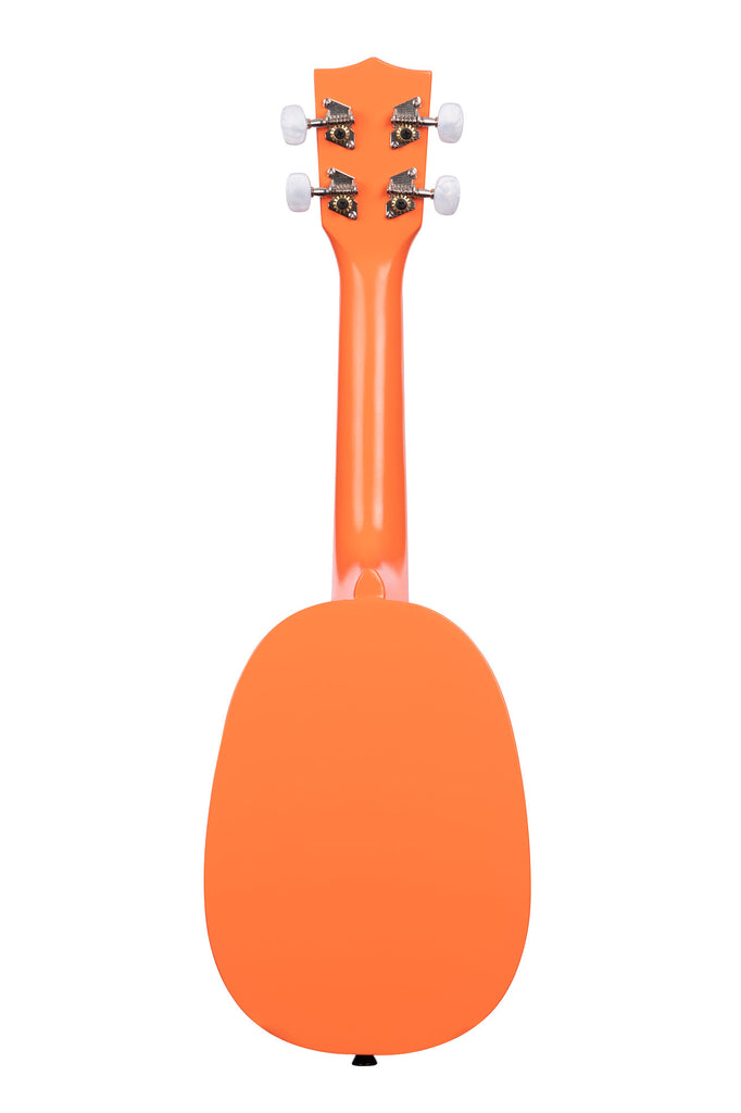 A Orange Soprano Ukulele shown at a back angle