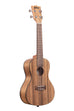 A Pacific Walnut Concert Ukulele shown at a right angle
