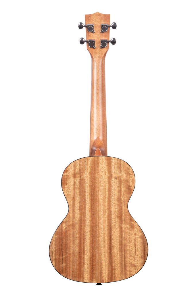 A Pacific Walnut Tenor Ukulele shown at a back angle