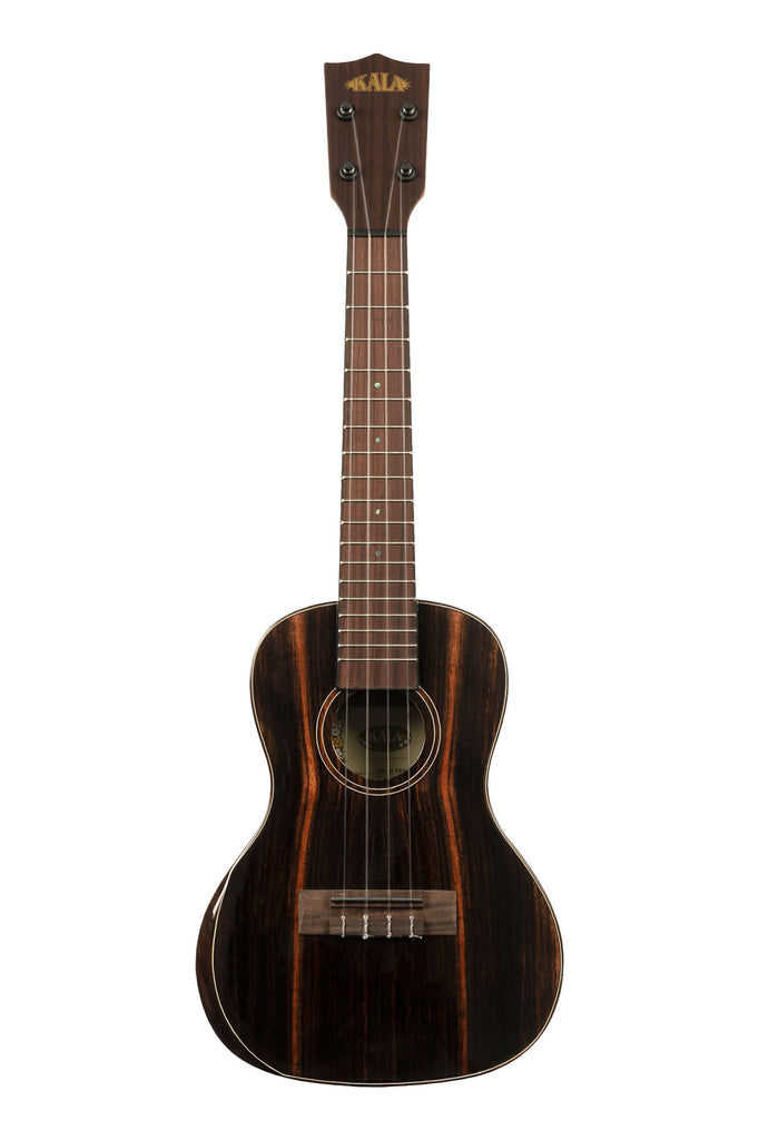 A Premier Exotic Ebony Concert Ukulele shown at a front angle
