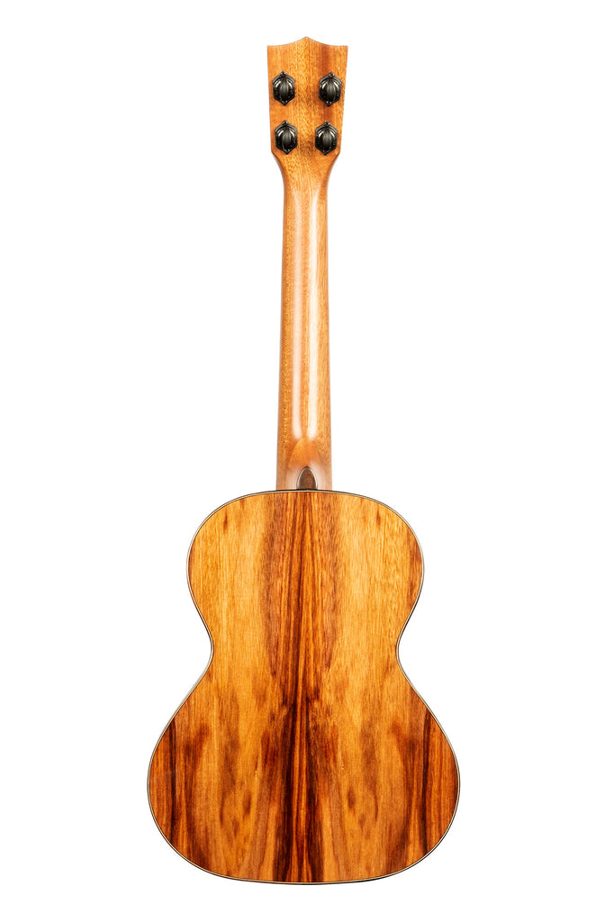 A Premier Exotic Macawood Tenor Ukulele shown at a back angle