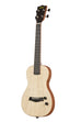 A Solid Body Electric Flame Maple Tenor Ukulele shown at a left angle
