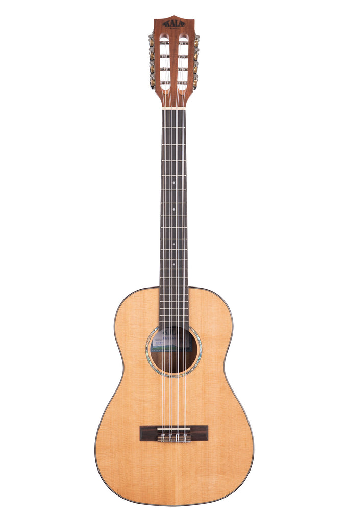 A Gloss Solid Cedar Top Acacia 8-String Baritone Ukulele shown at a front angle
