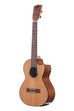 A Gloss Solid Cedar Top Acacia Tenor Ukulele w/ Cutaway & EQ shown at a left angle